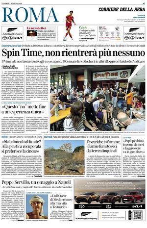 Prima pagina Corriere della Sera (Roma) di oggi - Quotidiano regionale