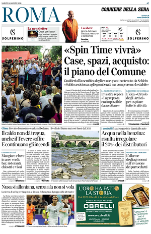 Prima pagina Corriere della Sera (Roma) di oggi - Quotidiano regionale