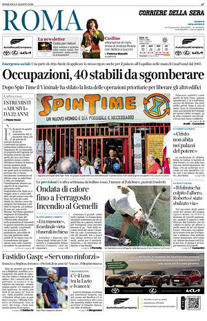 Prima pagina Corriere della Sera (Roma) di oggi - Quotidiano regionale