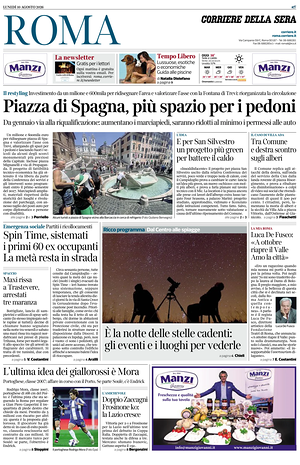 Prima pagina Corriere della Sera (Roma) di oggi - Quotidiano regionale