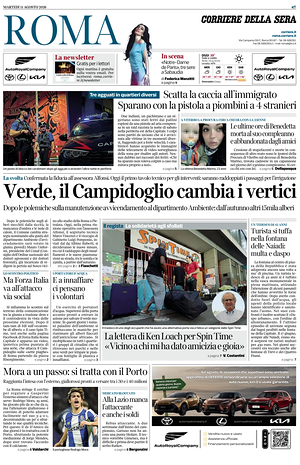 Prima pagina Corriere della Sera (Roma) di oggi - Quotidiano regionale