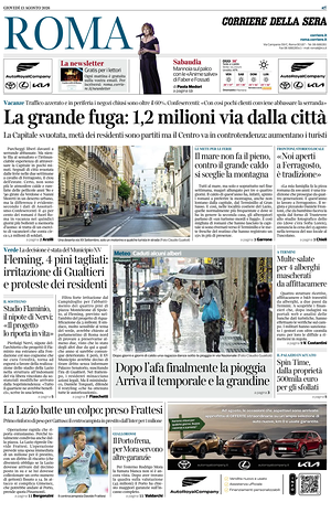 Prima pagina Corriere della Sera (Roma) di oggi - Quotidiano regionale