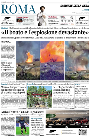 Prima pagina Corriere della Sera (Roma) di oggi - Quotidiano regionale