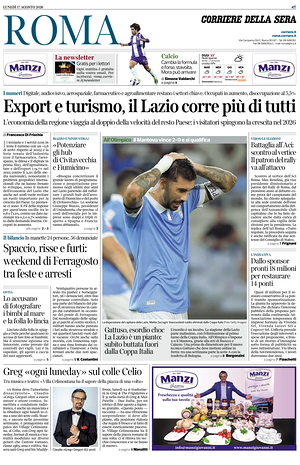 Prima pagina Corriere della Sera (Roma) di oggi - Quotidiano regionale