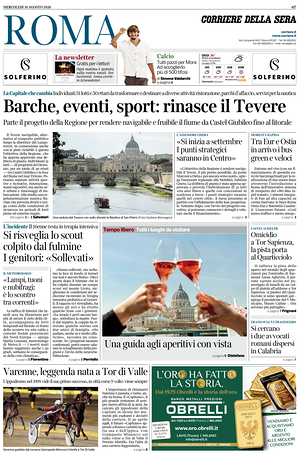 Prima pagina Corriere della Sera (Roma) di oggi - Quotidiano regionale