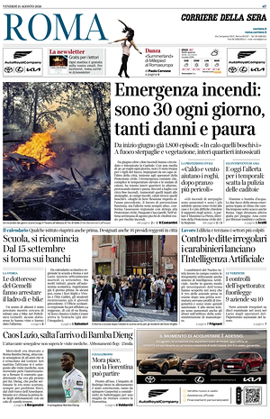 Prima pagina Corriere della Sera (Roma) di oggi - Quotidiano regionale