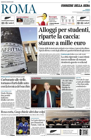 Prima pagina Corriere della Sera (Roma) di oggi - Quotidiano regionale