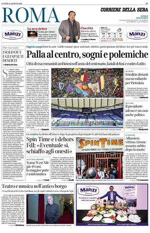 Prima pagina Corriere della Sera (Roma) di oggi - Quotidiano regionale