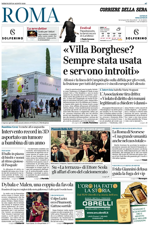 Prima pagina Corriere della Sera (Roma) di oggi - Quotidiano regionale