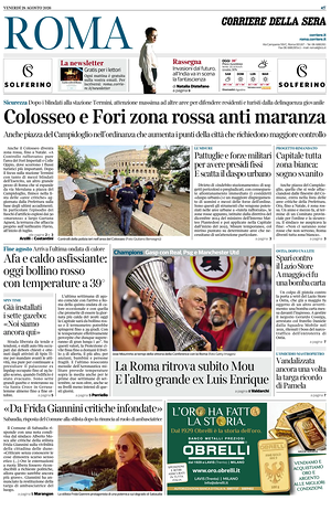 Prima pagina Corriere della Sera (Roma) di oggi - Quotidiano regionale