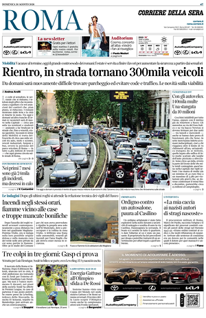 Prima pagina Corriere della Sera (Roma) di oggi - Quotidiano regionale