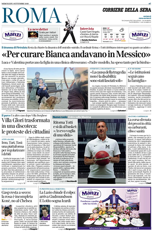 Prima pagina Corriere della Sera (Roma) di oggi - Quotidiano regionale