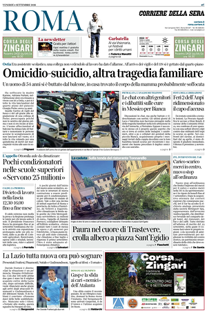 Prima pagina Corriere della Sera (Roma) di oggi - Quotidiano regionale