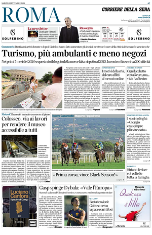 Prima pagina Corriere della Sera (Roma) di oggi - Quotidiano regionale