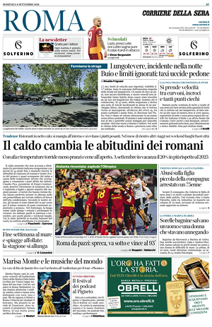 Prima pagina Corriere della Sera (Roma) di oggi - Quotidiano regionale
