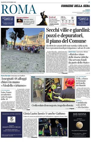 Prima pagina Corriere della Sera (Roma) di oggi - Quotidiano regionale