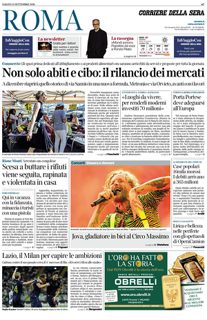 Prima pagina Corriere della Sera (Roma) di oggi - Quotidiano regionale