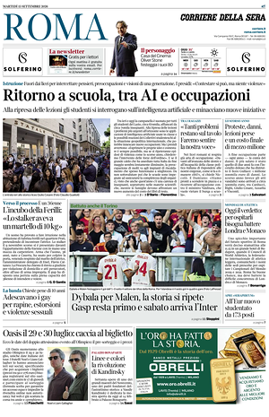 Prima pagina Corriere della Sera (Roma) di oggi - Quotidiano regionale