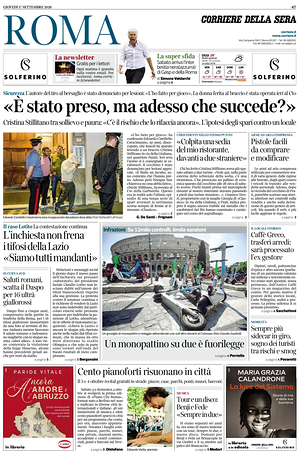 Prima pagina Corriere della Sera (Roma) di oggi - Quotidiano regionale