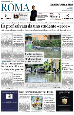 Prima pagina Corriere della Sera (Roma) di oggi - Quotidiano regionale
