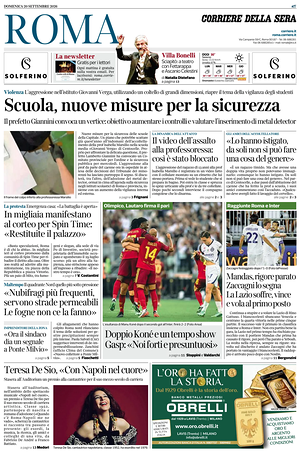 Prima pagina Corriere della Sera (Roma) di oggi - Quotidiano regionale