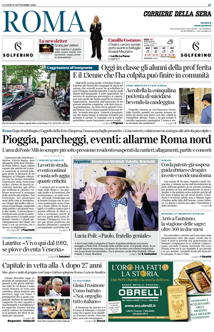 Prima pagina Corriere della Sera (Roma) di oggi - Quotidiano regionale