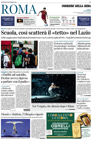 Prima pagina Corriere della Sera (Roma) di oggi - Quotidiano regionale
