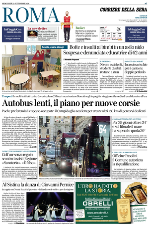 Prima pagina Corriere della Sera (Roma) di oggi - Quotidiano regionale