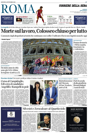 Prima pagina Corriere della Sera (Roma) di oggi - Quotidiano regionale