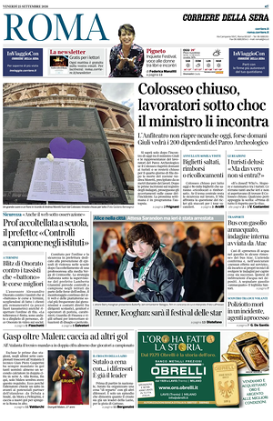 Prima pagina Corriere della Sera (Roma) di oggi - Quotidiano regionale
