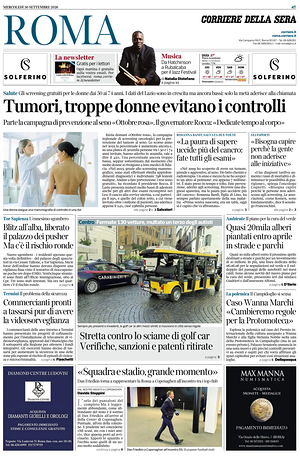 Prima pagina Corriere della Sera (Roma) di oggi - Quotidiano regionale