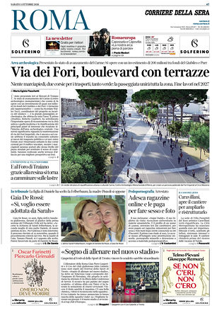 Prima pagina Corriere della Sera (Roma) di oggi - Quotidiano regionale