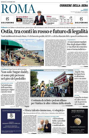 Prima pagina Corriere della Sera (Roma) di oggi - Quotidiano regionale