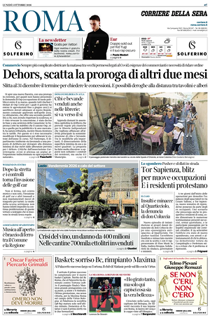 Prima pagina Corriere della Sera (Roma) di oggi - Quotidiano regionale