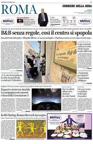 Prima pagina Corriere della Sera (Roma) di oggi - Quotidiano regionale