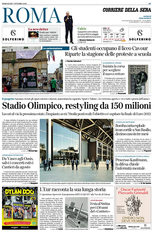 Prima pagina Corriere della Sera (Roma) di oggi - Quotidiano regionale