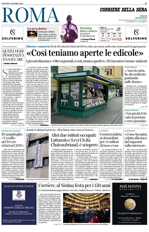 Prima pagina Corriere della Sera (Roma) di oggi - Quotidiano regionale