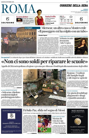 Prima pagina Corriere della Sera (Roma) di oggi - Quotidiano regionale