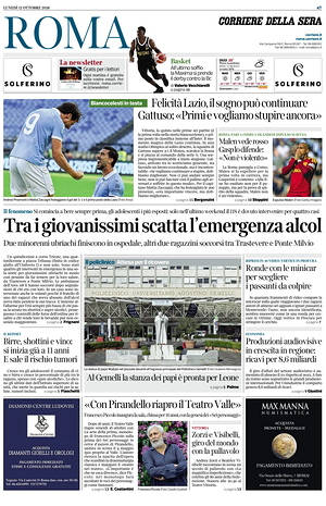 Prima pagina Corriere della Sera (Roma) di oggi - Quotidiano regionale