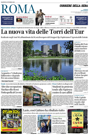 Prima pagina Corriere della Sera (Roma) di oggi - Quotidiano regionale