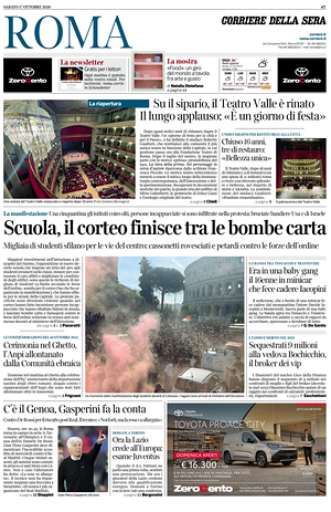 Prima pagina Corriere della Sera (Roma) di oggi - Quotidiano regionale
