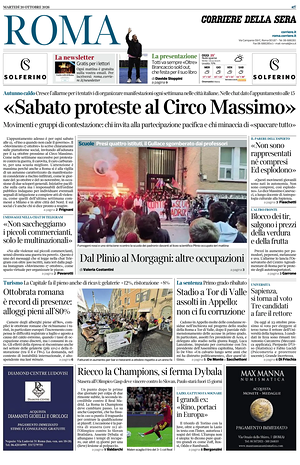 Prima pagina Corriere della Sera (Roma) di oggi - Quotidiano regionale