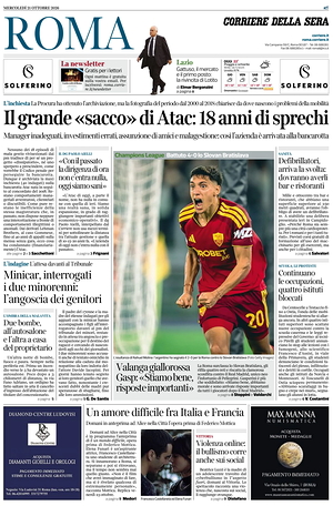 Prima pagina Corriere della Sera (Roma) di oggi - Quotidiano regionale