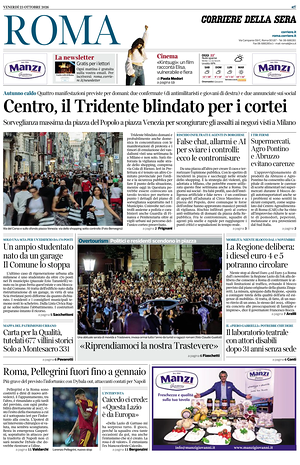 Prima pagina Corriere della Sera (Roma) di oggi - Quotidiano regionale