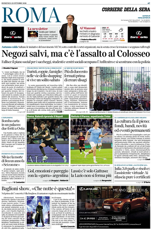 Prima pagina Corriere della Sera (Roma) di oggi - Quotidiano regionale