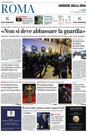 Prima pagina Corriere della Sera (Roma) di oggi - Quotidiano regionale