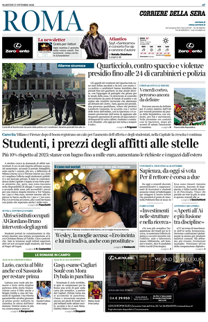 Prima pagina Corriere della Sera (Roma) di oggi - Quotidiano regionale