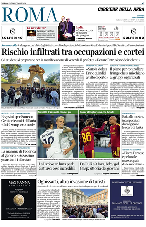 Prima pagina Corriere della Sera (Roma) di oggi - Quotidiano regionale
