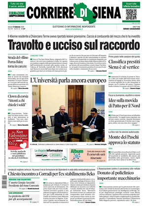 Prima pagina Corriere di Siena di oggi - Quotidiano regionale