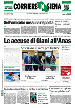 Prima pagina Corriere di Siena di oggi - Quotidiano regionale